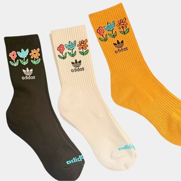 adidas Accessories - Adidas Originals Floral Crew Socks 3 Pack Women’s M Yellow Black White - NEW